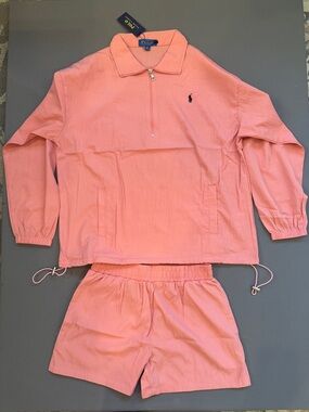 Polo by Ralph Lauren Kids Coral Pink Half-Zip Pullover & Shorts Set